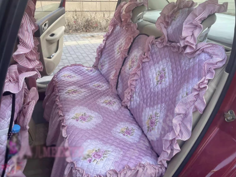 Luxury Jacquard Girly Bud Silk Seat Cushion Floral Safest Lace Countryside Custom Automobile Car Seat Cover Sets - Pink Pink