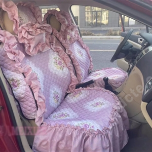 Luxury Jacquard Girly Bud Silk Seat Cushion Floral Safest Lace Countryside Custom Automobile Car Seat Cover Sets - Pink Pink