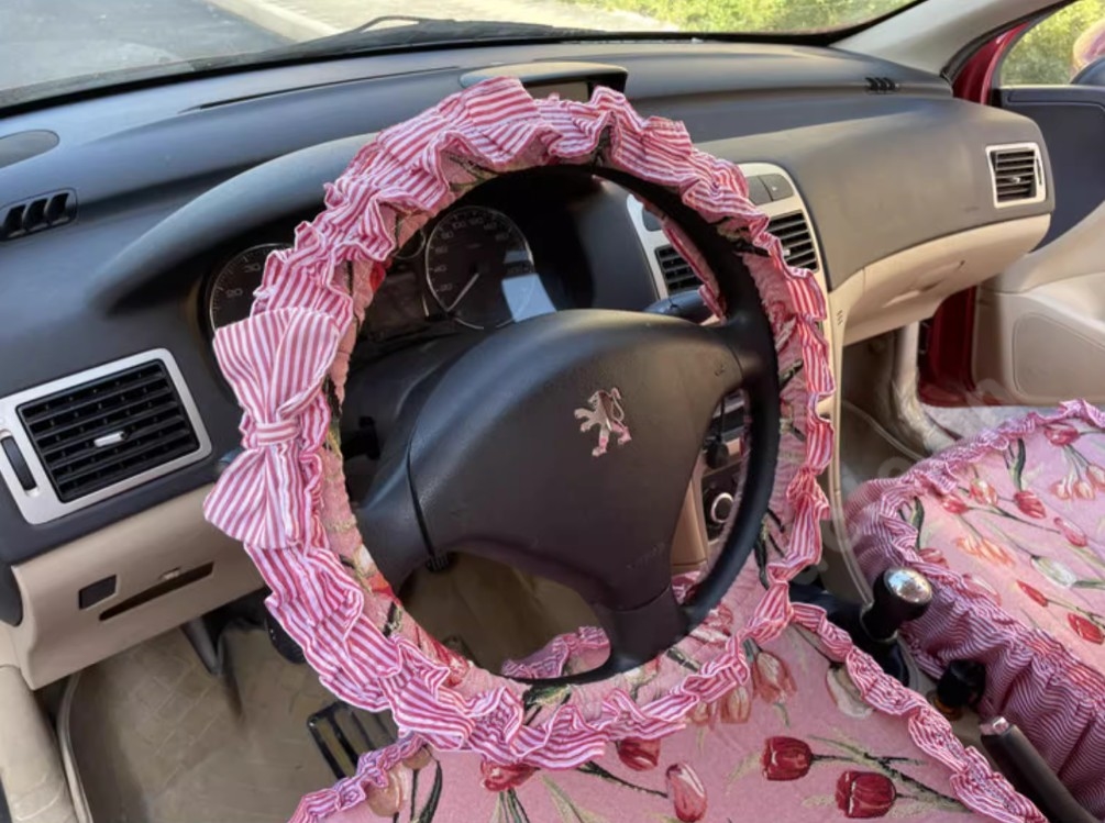 Luxury Jacquard Girly Bud Silk Seat Cushion Floral Safest Lace Countryside Custom Automobile Car Seat Cover Sets - Pink Red