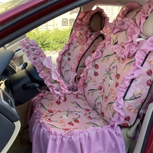 Luxury Jacquard Girly Bud Silk Seat Cushion Floral Safest Lace Countryside Custom Automobile Car Seat Cover Sets - Pink Red