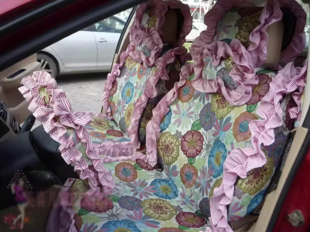 Luxury Jacquard Girly Bud Silk Seat Cushion Floral Safest Lace Countryside Custom Automobile Car Seat Cover Sets - Pink