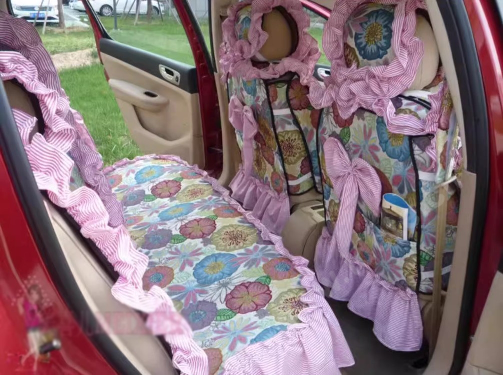 Luxury Jacquard Girly Bud Silk Seat Cushion Floral Safest Lace Countryside Custom Automobile Car Seat Cover Sets - Pink