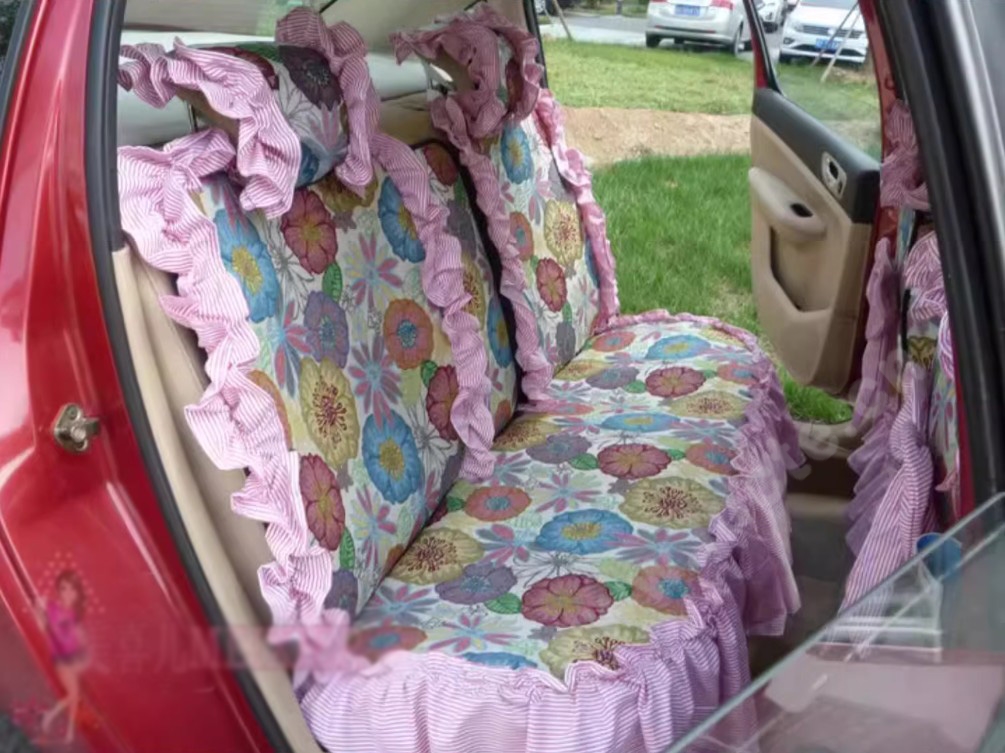 Luxury Jacquard Girly Bud Silk Seat Cushion Floral Safest Lace Countryside Custom Automobile Car Seat Cover Sets - Pink