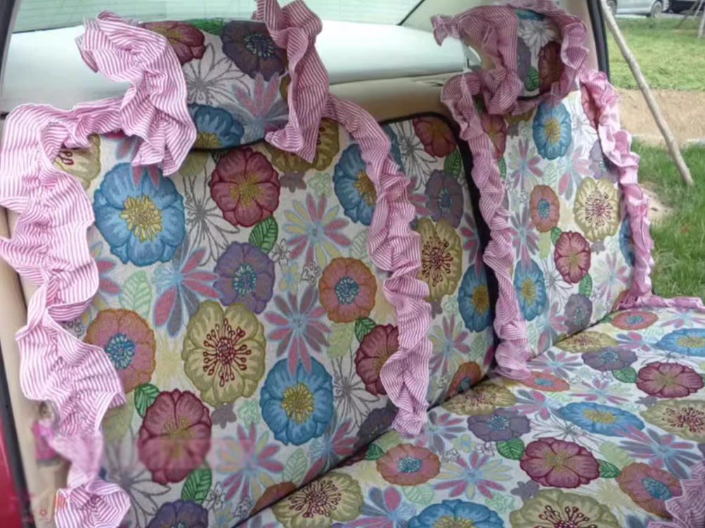 Luxury Jacquard Girly Bud Silk Seat Cushion Floral Safest Lace Countryside Custom Automobile Car Seat Cover Sets - Pink