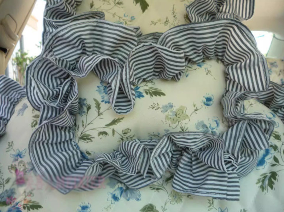 Luxury Jacquard Girly Bud Silk Seat Cushion Floral Safest Lace Countryside Custom Automobile Car Seat Cover Sets - White Blue