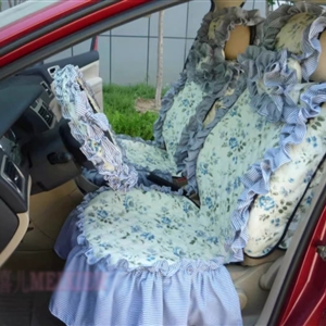 Luxury Jacquard Girly Bud Silk Seat Cushion Floral Safest Lace Countryside Custom Automobile Car Seat Cover Sets - White Blue