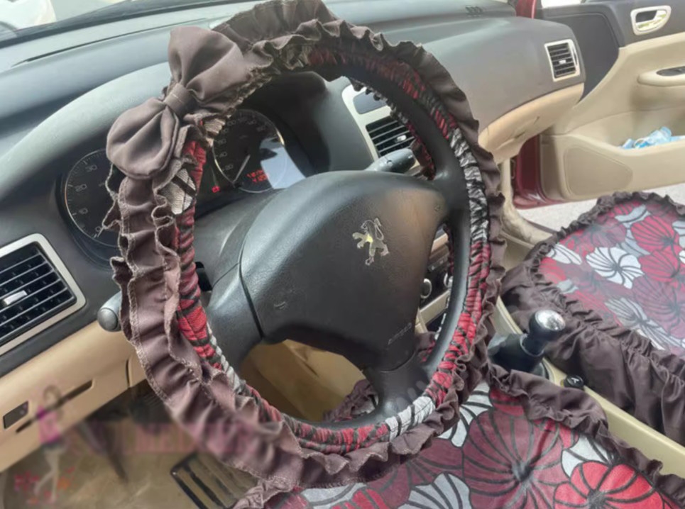 Luxury Jacquard Girly Bud Silk Seat Cushion Floral Safest Lace Countryside Customize Automotive Car Seat Cover Sets - Black Red