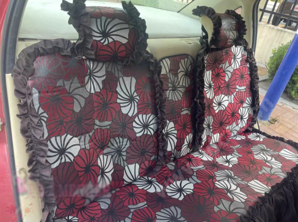 Luxury Jacquard Girly Bud Silk Seat Cushion Floral Safest Lace Countryside Customize Automotive Car Seat Cover Sets - Black Red