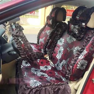 Luxury Jacquard Girly Bud Silk Seat Cushion Floral Safest Lace Countryside Customize Automotive Car Seat Cover Sets - Black Red