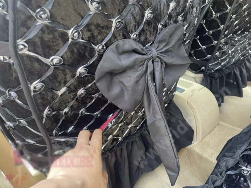 Luxury Jacquard Girly Bud Silk Seat Cushion Floral Safest Lace Countryside Customize Automotive Car Seat Cover Sets - Black