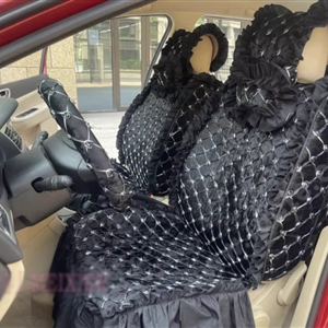 Luxury Jacquard Girly Bud Silk Seat Cushion Floral Safest Lace Countryside Customize Automotive Car Seat Cover Sets - Black