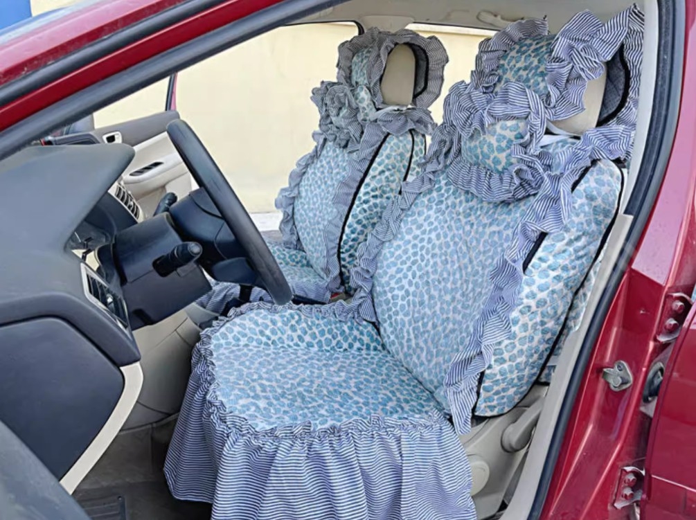 Luxury Jacquard Girly Bud Silk Seat Cushion Floral Safest Lace Countryside Customize Automotive Car Seat Cover Sets - Blue Leopard Print