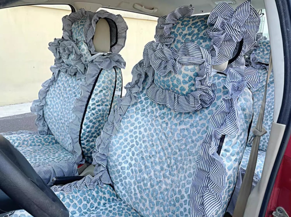 Luxury Jacquard Girly Bud Silk Seat Cushion Floral Safest Lace Countryside Customize Automotive Car Seat Cover Sets - Blue Leopard Print