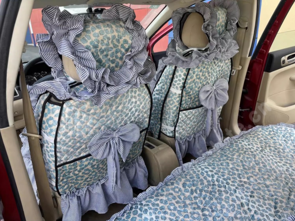 Luxury Jacquard Girly Bud Silk Seat Cushion Floral Safest Lace Countryside Customize Automotive Car Seat Cover Sets - Blue Leopard Print