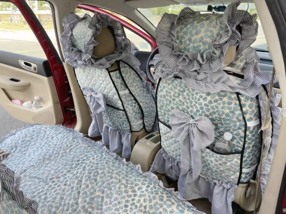 Luxury Jacquard Girly Bud Silk Seat Cushion Floral Safest Lace Countryside Customize Automotive Car Seat Cover Sets - Blue Leopard Print