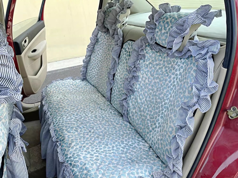 Luxury Jacquard Girly Bud Silk Seat Cushion Floral Safest Lace Countryside Customize Automotive Car Seat Cover Sets - Blue Leopard Print