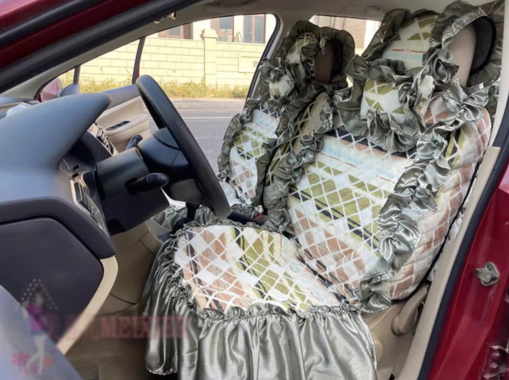 Luxury Jacquard Girly Bud Silk Seat Cushion Floral Safest Lace Countryside Customize Automotive Car Seat Cover Sets - Cyan