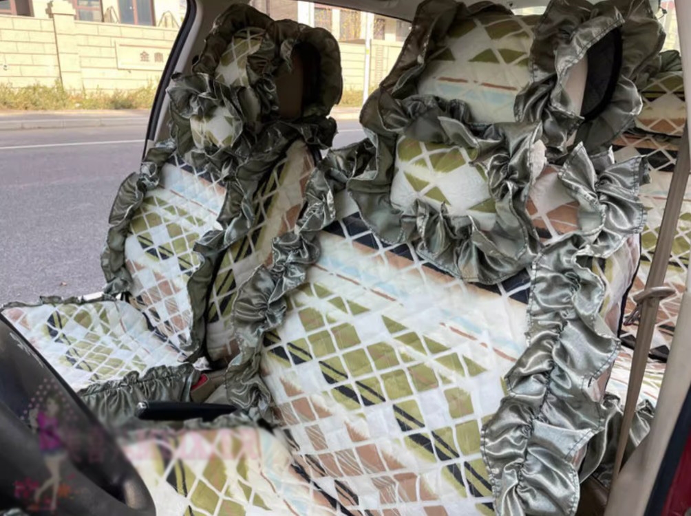 Luxury Jacquard Girly Bud Silk Seat Cushion Floral Safest Lace Countryside Customize Automotive Car Seat Cover Sets - Cyan