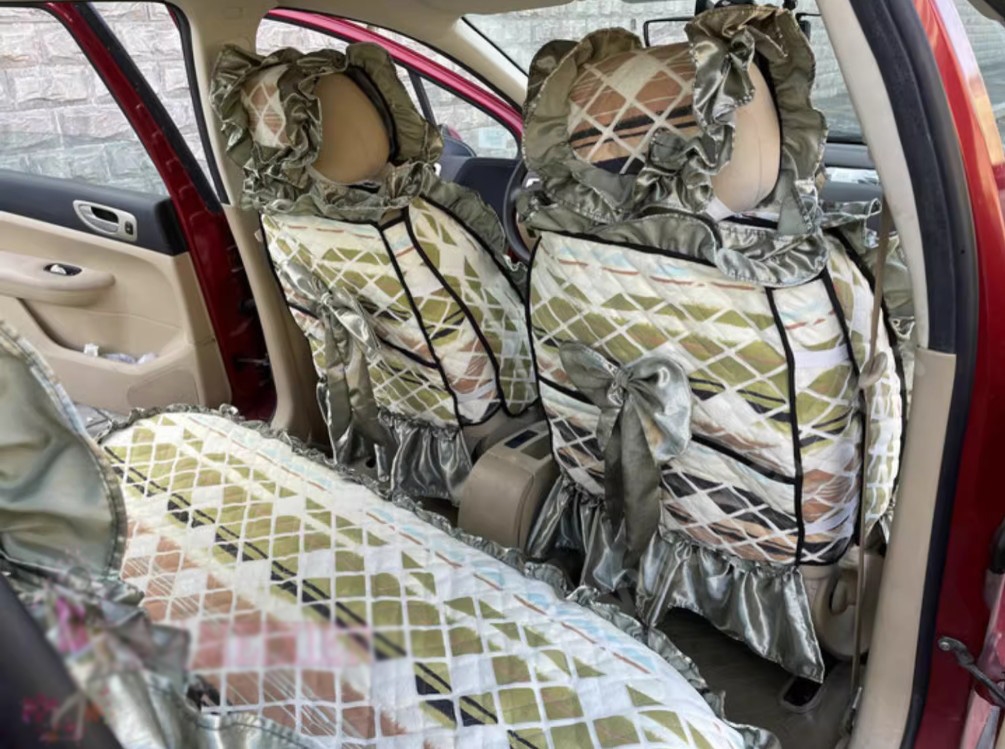 Luxury Jacquard Girly Bud Silk Seat Cushion Floral Safest Lace Countryside Customize Automotive Car Seat Cover Sets - Cyan