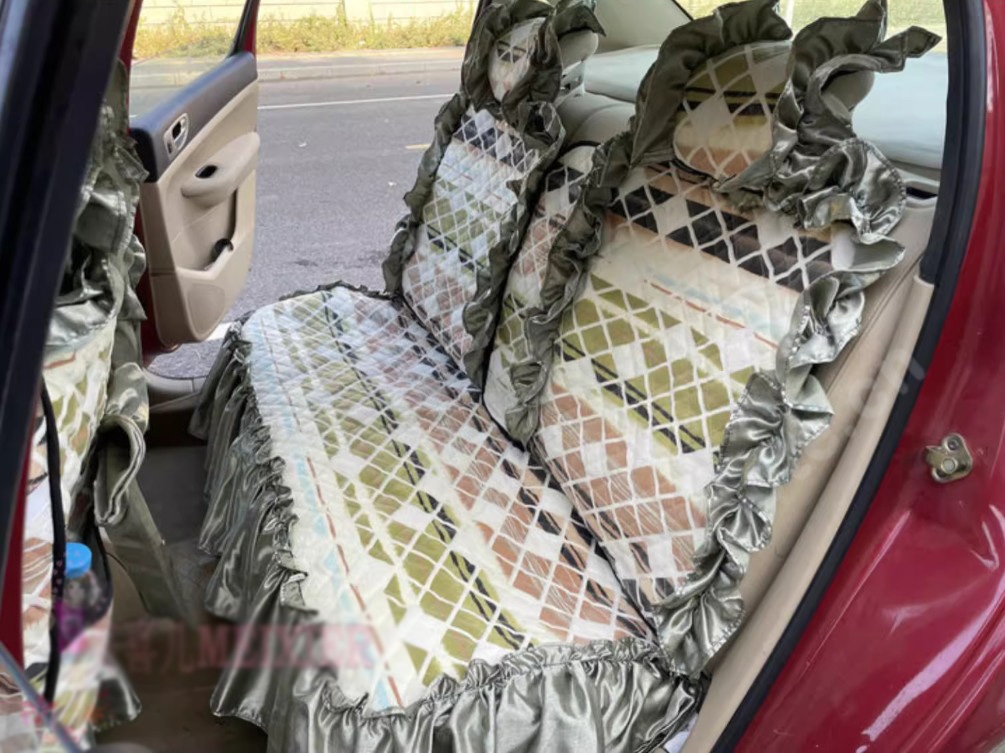 Luxury Jacquard Girly Bud Silk Seat Cushion Floral Safest Lace Countryside Customize Automotive Car Seat Cover Sets - Cyan