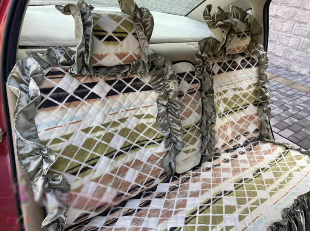 Luxury Jacquard Girly Bud Silk Seat Cushion Floral Safest Lace Countryside Customize Automotive Car Seat Cover Sets - Cyan