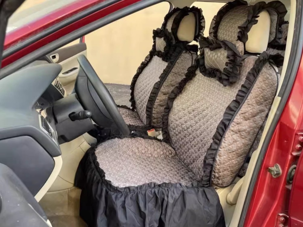 Luxury Jacquard Girly Bud Silk Seat Cushion Floral Safest Lace Countryside Customize Automotive Car Seat Cover Sets - Gold Black