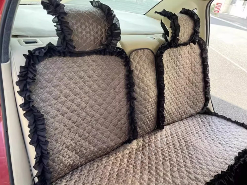 Luxury Jacquard Girly Bud Silk Seat Cushion Floral Safest Lace Countryside Customize Automotive Car Seat Cover Sets - Gold Black