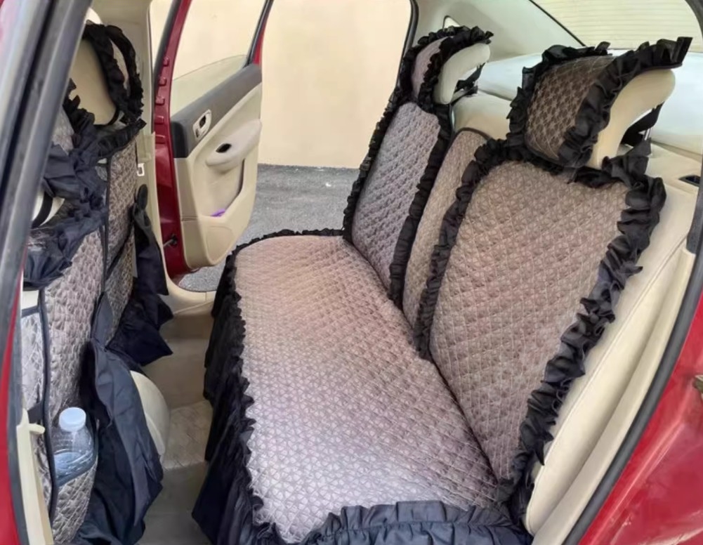 Luxury Jacquard Girly Bud Silk Seat Cushion Floral Safest Lace Countryside Customize Automotive Car Seat Cover Sets - Gold Black