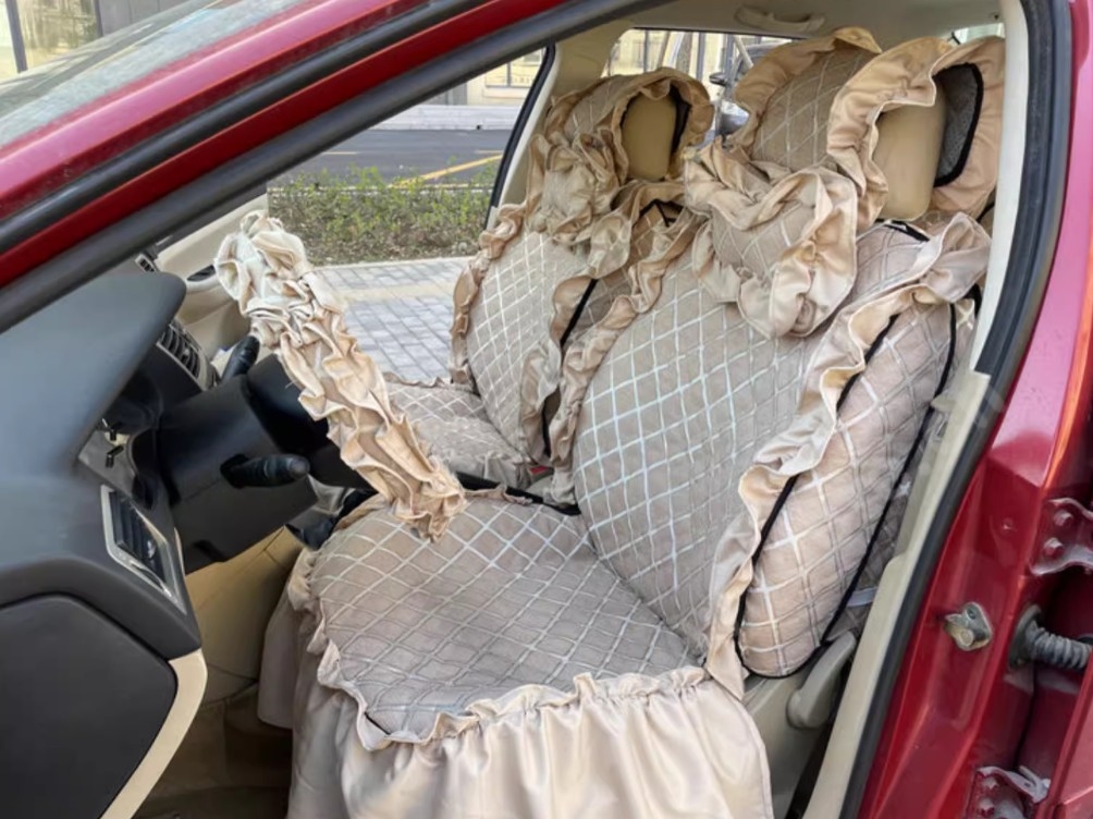 Luxury Jacquard Girly Bud Silk Seat Cushion Floral Safest Lace Countryside Customize Automotive Car Seat Cover Sets - Gold