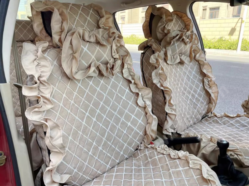 Luxury Jacquard Girly Bud Silk Seat Cushion Floral Safest Lace Countryside Customize Automotive Car Seat Cover Sets - Gold