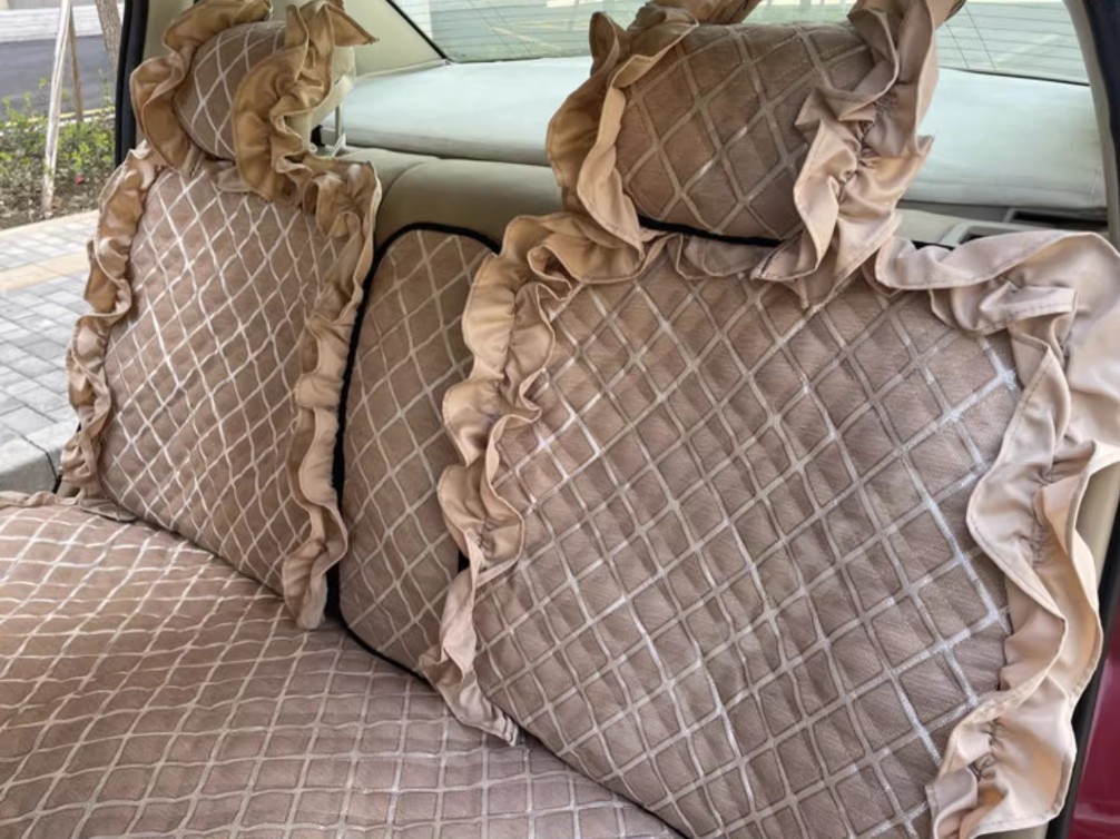 Luxury Jacquard Girly Bud Silk Seat Cushion Floral Safest Lace Countryside Customize Automotive Car Seat Cover Sets - Gold