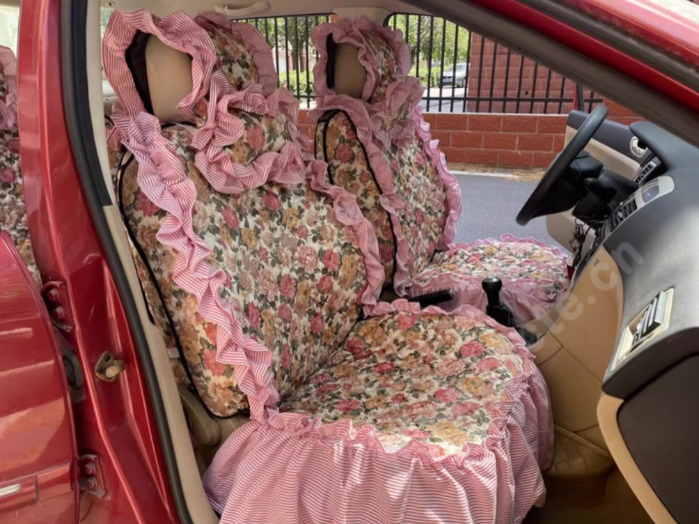 Luxury Jacquard Girly Bud Silk Seat Cushion Floral Safest Lace Countryside Customize Automotive Car Seat Cover Sets - Pink