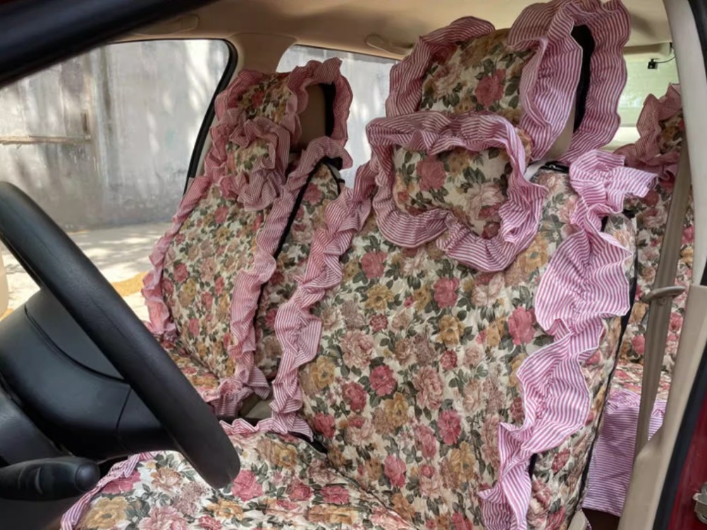 Luxury Jacquard Girly Bud Silk Seat Cushion Floral Safest Lace Countryside Customize Automotive Car Seat Cover Sets - Pink