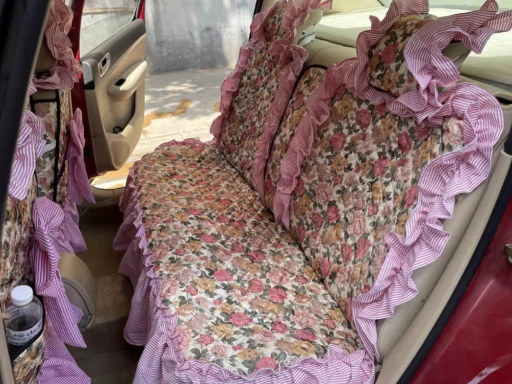 Luxury Jacquard Girly Bud Silk Seat Cushion Floral Safest Lace Countryside Customize Automotive Car Seat Cover Sets - Pink