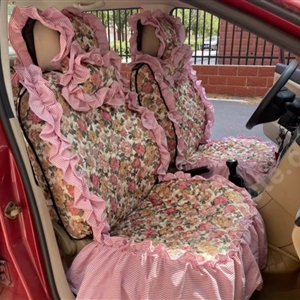 Luxury Jacquard Girly Bud Silk Seat Cushion Floral Safest Lace Countryside Customize Automotive Car Seat Cover Sets - Pink