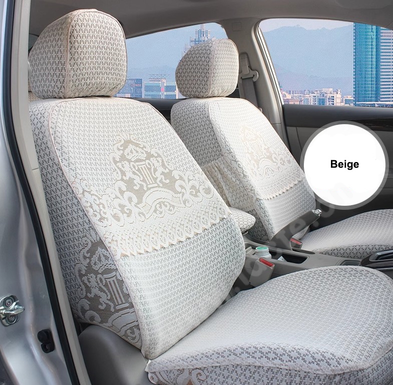 Luxury Tailored Girly Bud Silk Auto Seat Cushion Safest Lace Lycra Full Surround Automobile Car Seat Cover Sets - Beige