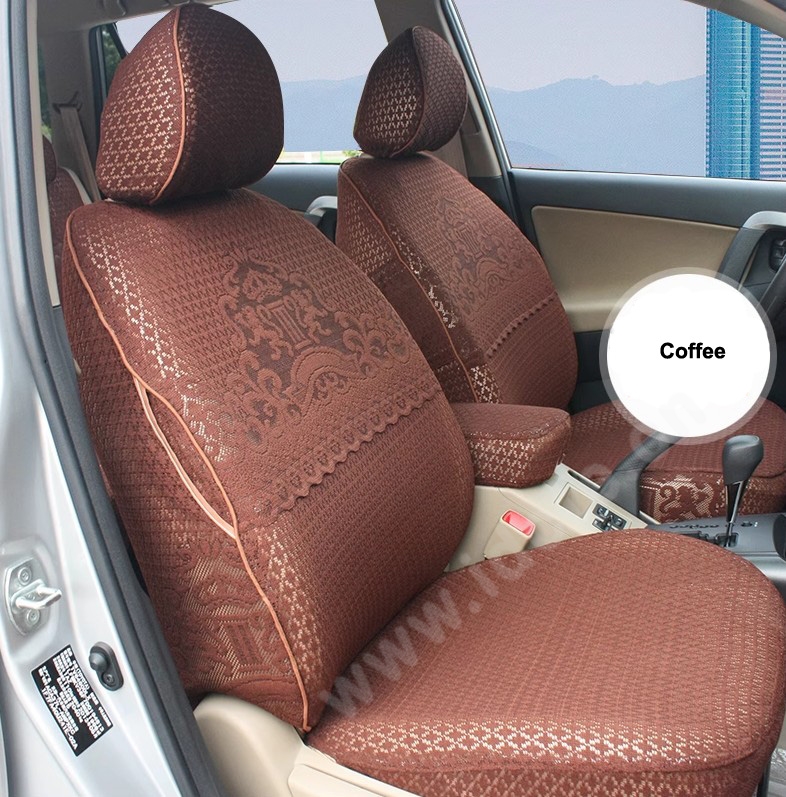 Luxury Tailored Girly Bud Silk Auto Seat Cushion Safest Lace Lycra Full Surround Automobile Car Seat Cover Sets - Coffee