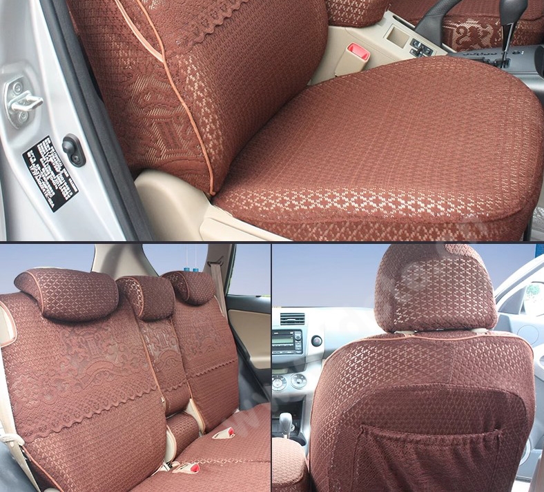 Luxury Tailored Girly Bud Silk Auto Seat Cushion Safest Lace Lycra Full Surround Automobile Car Seat Cover Sets - Coffee