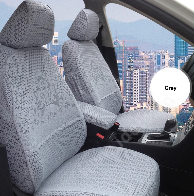 Luxury Tailored Girly Bud Silk Auto Seat Cushion Safest Lace Lycra Full Surround Automobile Car Seat Cover Sets - Gray