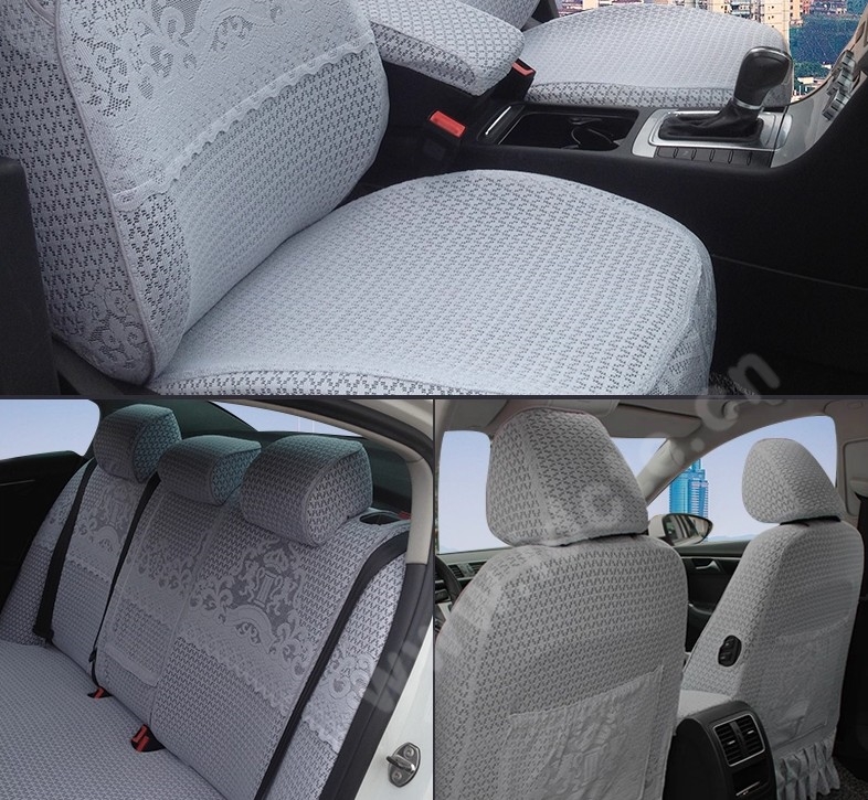 Luxury Tailored Girly Bud Silk Auto Seat Cushion Safest Lace Lycra Full Surround Automobile Car Seat Cover Sets - Gray
