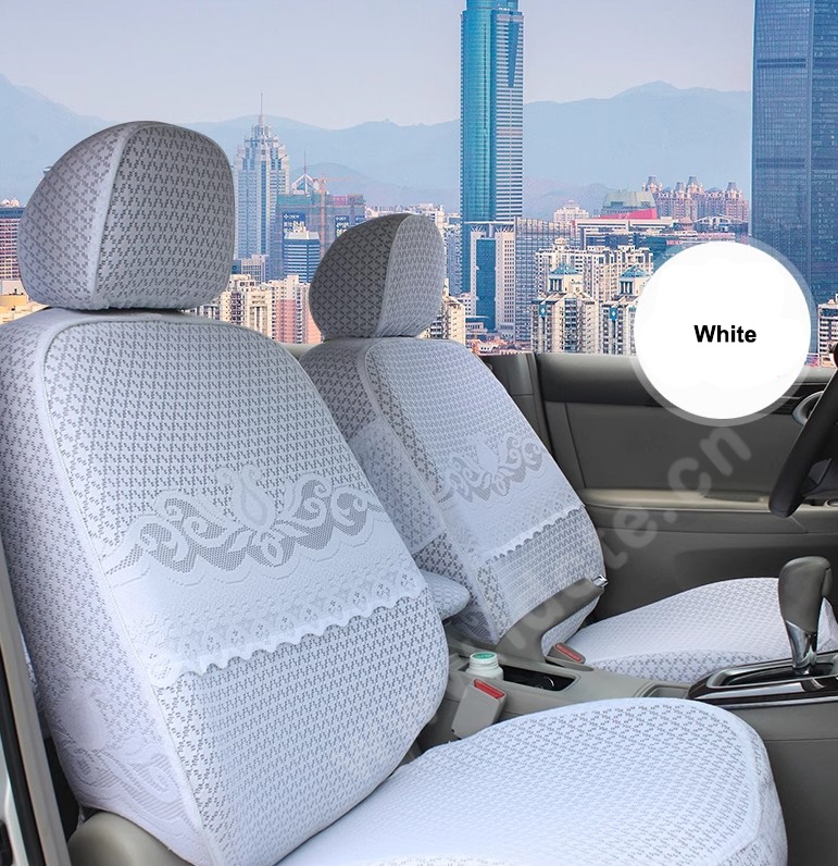 Luxury Tailored Girly Bud Silk Auto Seat Cushion Safest Lace Lycra Full Surround Automobile Car Seat Cover Sets - White