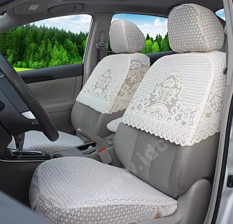Luxury Tailored Girly Bud Silk Auto Seat Cushion Safest Lace Lycra Half Surround Automobile Car Seat Cover Sets - Beige