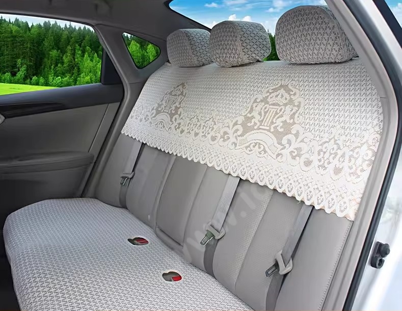 Luxury Tailored Girly Bud Silk Auto Seat Cushion Safest Lace Lycra Half Surround Automobile Car Seat Cover Sets - Beige