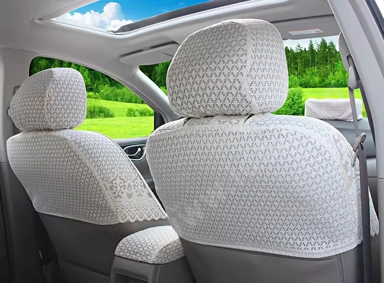 Luxury Tailored Girly Bud Silk Auto Seat Cushion Safest Lace Lycra Half Surround Automobile Car Seat Cover Sets - Beige