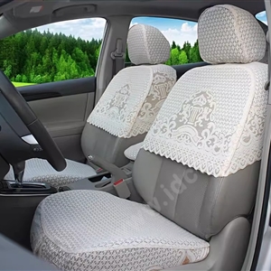 Luxury Tailored Girly Bud Silk Auto Seat Cushion Safest Lace Lycra Half Surround Automobile Car Seat Cover Sets - Beige