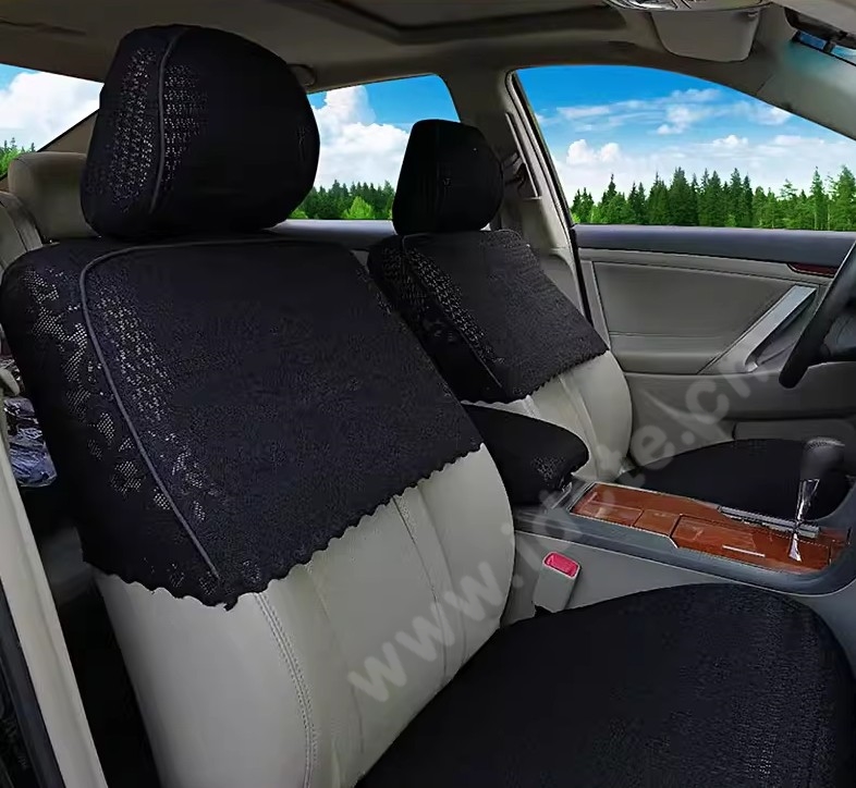 Luxury Tailored Girly Bud Silk Auto Seat Cushion Safest Lace Lycra Half Surround Automobile Car Seat Cover Sets - Black