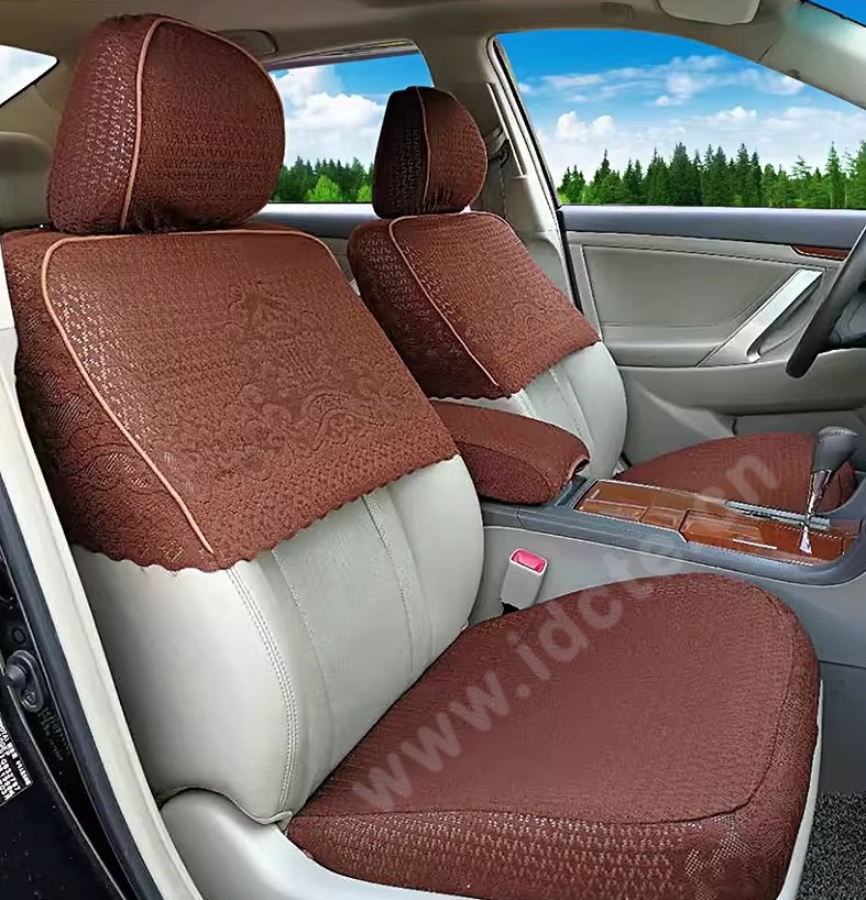 Luxury Tailored Girly Bud Silk Auto Seat Cushion Safest Lace Lycra Half Surround Automobile Car Seat Cover Sets - Coffee
