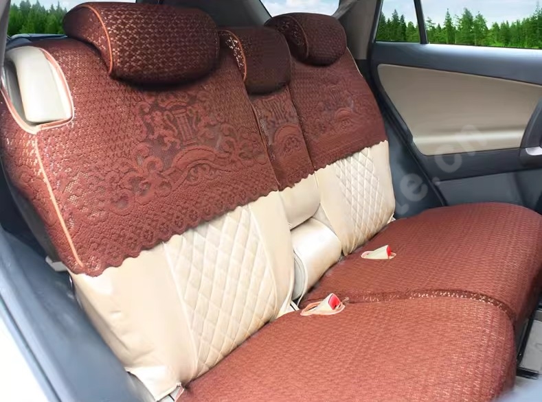 Luxury Tailored Girly Bud Silk Auto Seat Cushion Safest Lace Lycra Half Surround Automobile Car Seat Cover Sets - Coffee