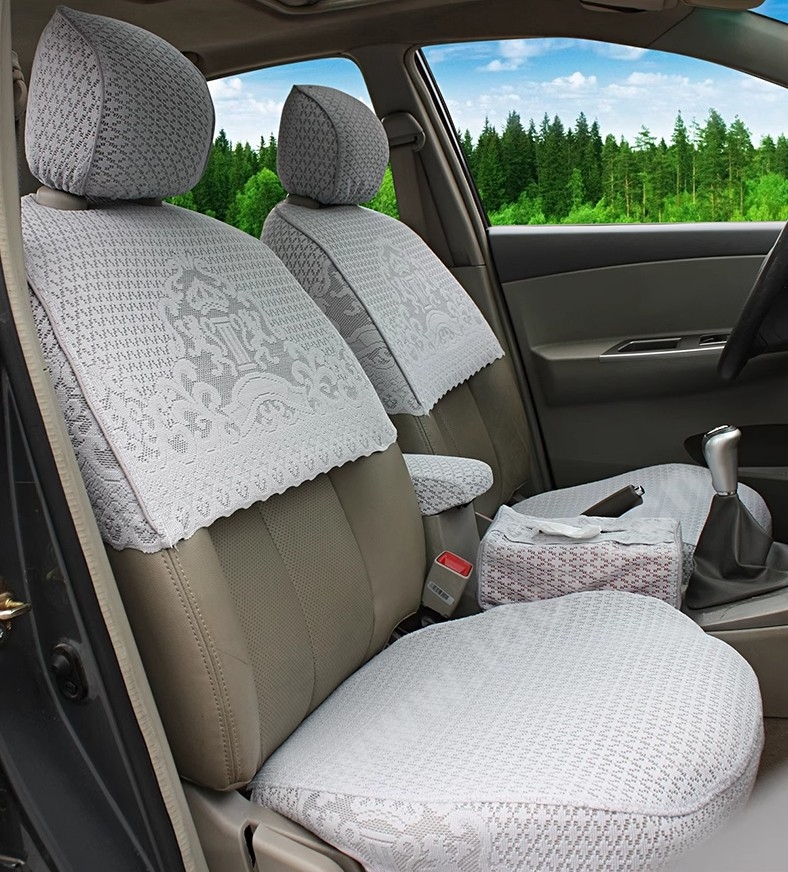 Luxury Tailored Girly Bud Silk Auto Seat Cushion Safest Lace Lycra Half Surround Automobile Car Seat Cover Sets - Grey