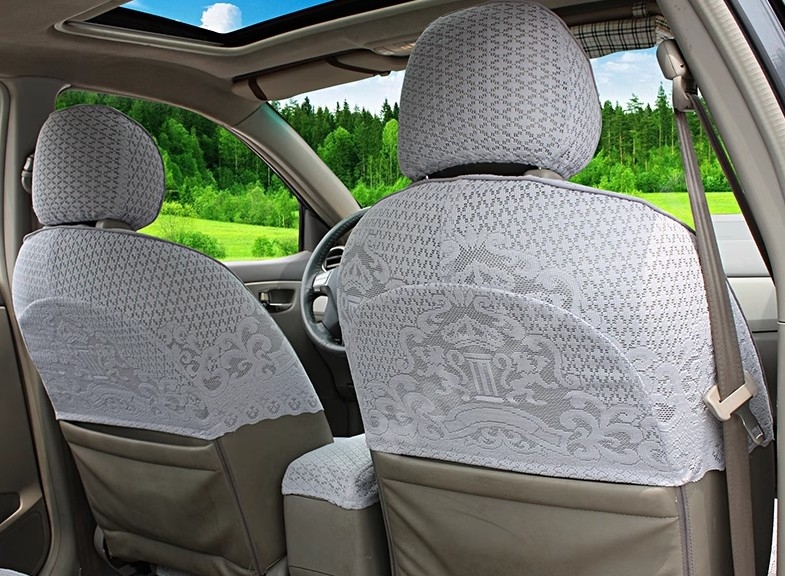 Luxury Tailored Girly Bud Silk Auto Seat Cushion Safest Lace Lycra Half Surround Automobile Car Seat Cover Sets - Grey